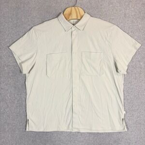 Lululemon Camp Shirt Mens 3XL Cream Ivory Short Sleeve Double Pockets Stretch